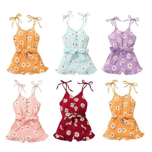 Toddler Baby Girl Daisy Flower Romper Jumpsuits Spaghetti St