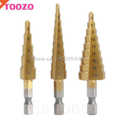 3Pcs HSS 4241 Steel Step Cone Titanium Coated Drill Bit Cut