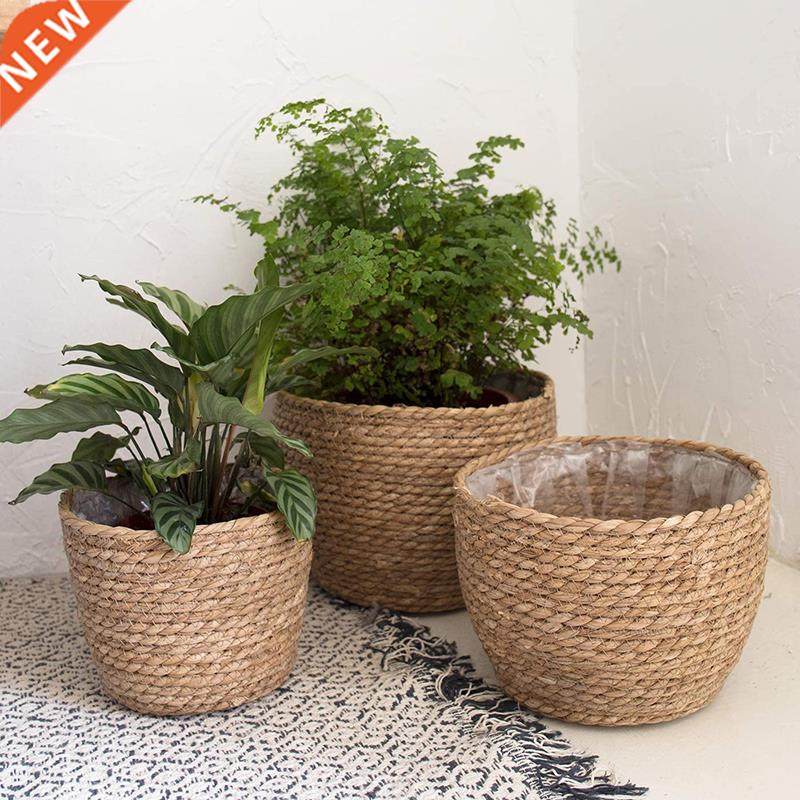 Straw Weaving Flower Plant Basket Grass Planter Basket Indoo