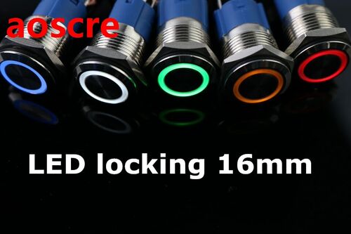 16mm  Car Auto Metal LED Power Push Button Switch Latching S