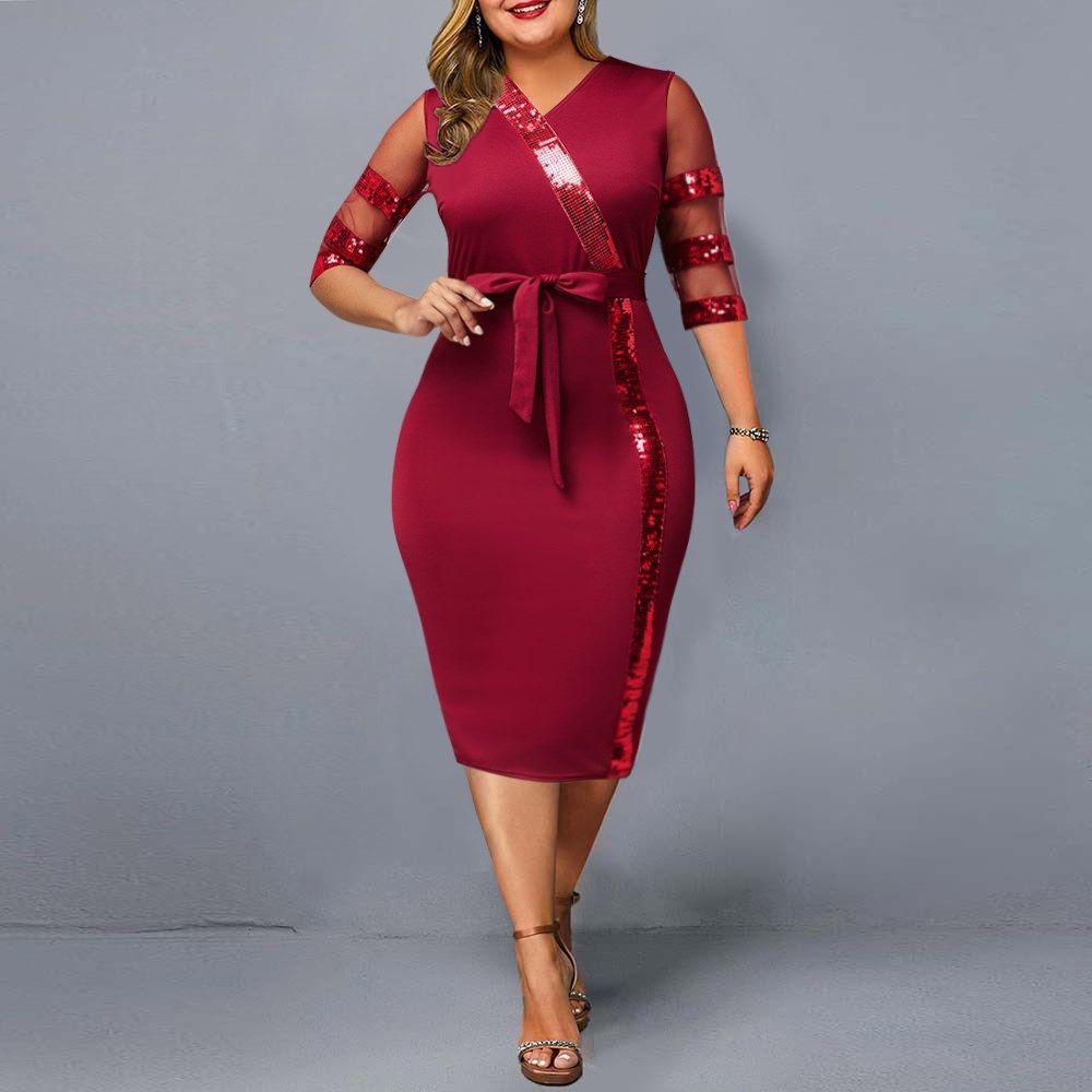 Plus Size Dresses Elegant Sequin Stitching Wedding Party Dre