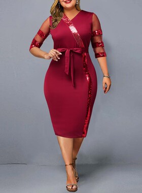 Plus Size Dresses Elegant Sequin Stitching Wedding Party Dre