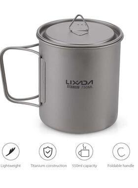 Lixada Titanium Cup Spork Camping Mug Picnic Utensils Heatin