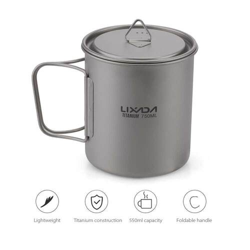 Lixada Titanium Cup Spork Camping Mug Picnic Utensils Heatin