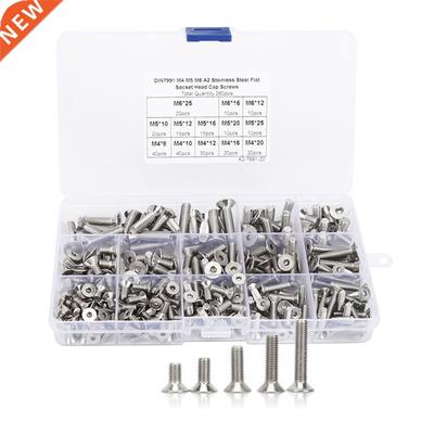 260Pcs Flat Screw Set M4/M5/M6 Hex Socket Stainless Steel 30