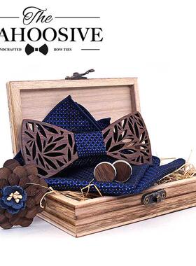 Paisley Wooden Bow Tie Handkerchief Set Men's Plaid Bowt
