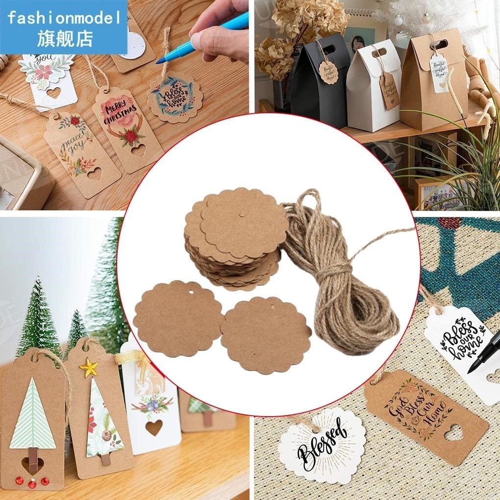 100Pcs Blank Kraft Paper Tag Hanging Hole Gift Label Diy Cra