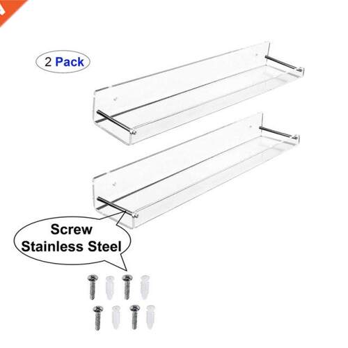 2Pcs Acrylic Floating Shelves Transparent Bathroom Wall Shel