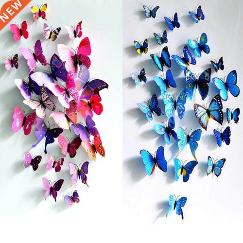 12PCS Wall ickers Butterfly 3D Wallpaper PVC 3D House Deco