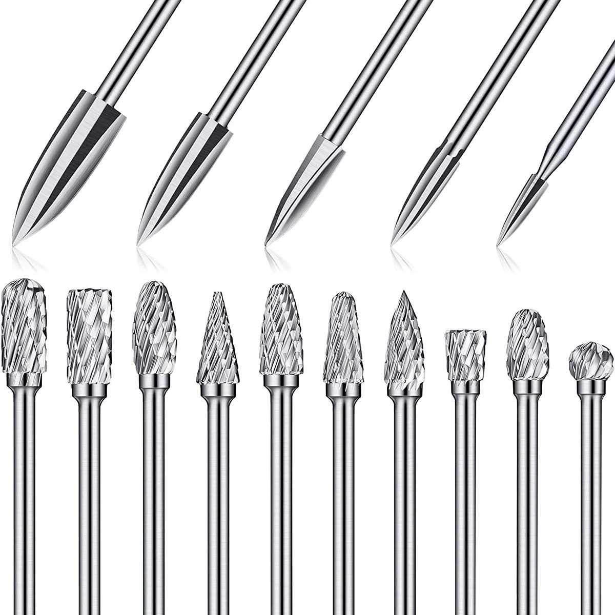 15Pcs Cutting Burrs Bits Set Solid Tungsten Steel Rotary Fil