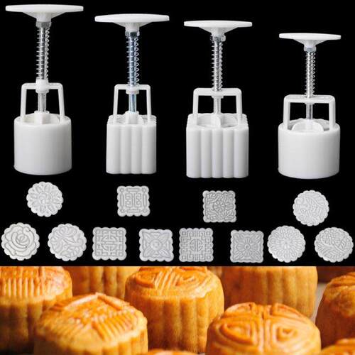 4 Sets Square Round Flower Moon Cake Mold Mould Pastry Moonc