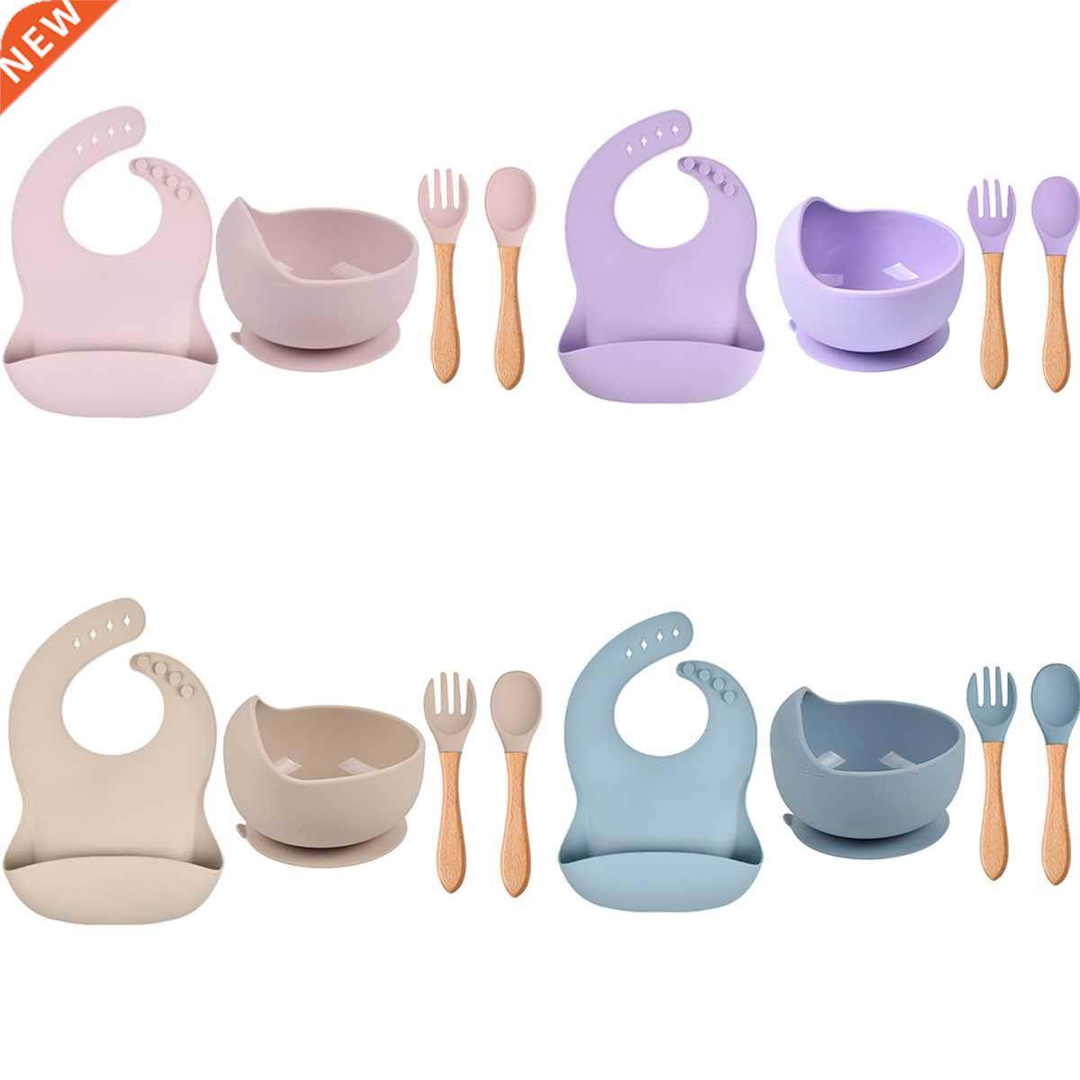 Suction Baby Bib+Bowl Spoon Fork silicone tableware children