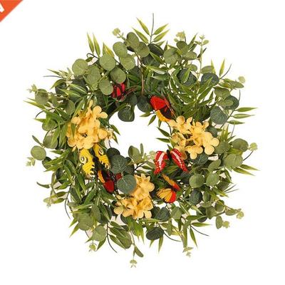 Artificial Eucalyptus Bamboo Leaf Butterfly Spring Wreath, O