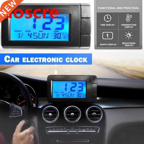 2in1 Car LCD Digital Display ClockTemperature Blue Backligh