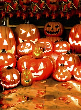 Halloween Pumpkin Lantern Scene Layout With Many Expressions