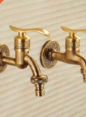Bathroom Faucets Brass Antique Carved Pattern Wall Mount Si