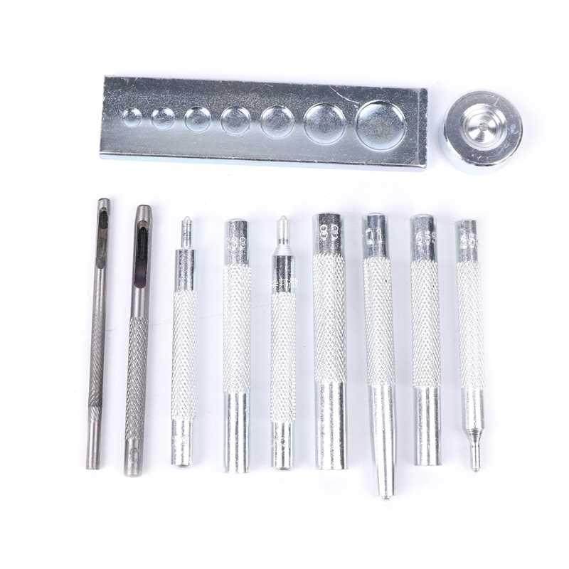 11Pcs Die Hole Punch Button Snap Rivet Setter Base Kit  L