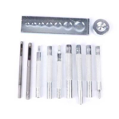 11Pcs Die Hole Punch Button Snap Rivet Setter Base Kit  L