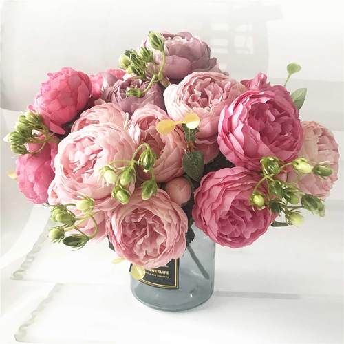 0cm Rose Pink Silk Peony Artificial Flowers Bouquet 5 Big H