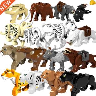 Building Bricks Locking Animals Tiger Leopard Elephant Wolf