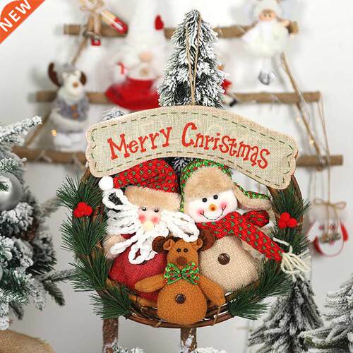 Happy New Year Christmas Simulation Wreath Door Wall Ornamen
