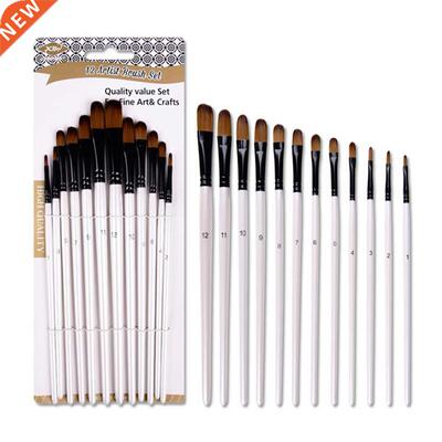 12pcs Nylon Hair Watercolor Paint Brush Pen Set Wooden Handl
