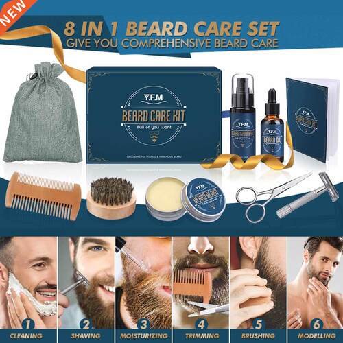 8 in 1 Men Beard Kit yling Tool Hair Growth Enhancer Oil B