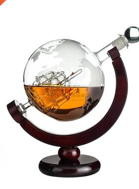 Mini 850ml Glass Globe Wine Decanter Wooden Base Whiskey Bot