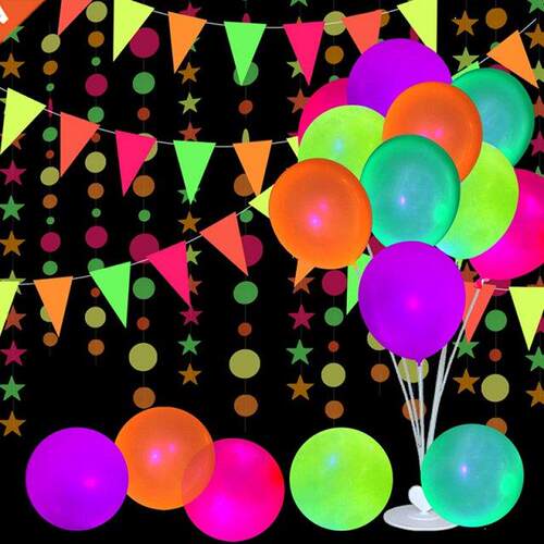 10pcs Neon Glow Balloons Fluorescent Dot Colorful Stars Lumi