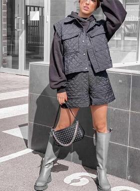 Woman Black Loose Cotton Vest Suit 2021 Spring Fashion Femal