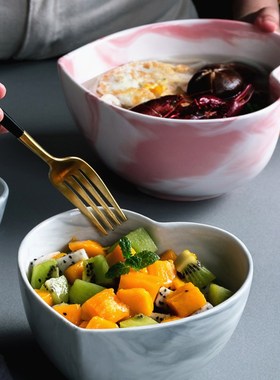 Nordic Marble Ceramic Large Rice Bowl Snack Dessert Entree