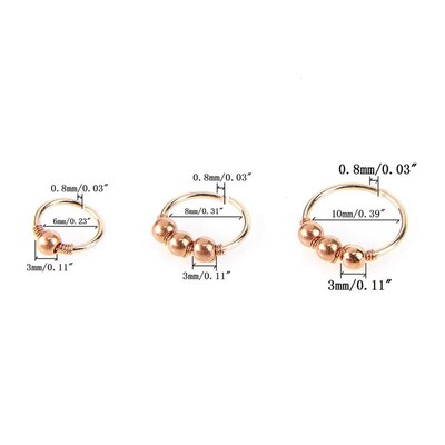 3Pcs/Set Fashion Retro Round Beads Gold Color Nose Ring  Wo