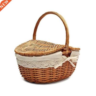 1pc Manual Woven Storage Basket Handmade Laundry Wicker Picn