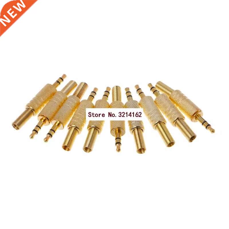 10 Pcs Gold Plated 3.5mm 2 Ring 3P Stereo Jack Plug Cable So