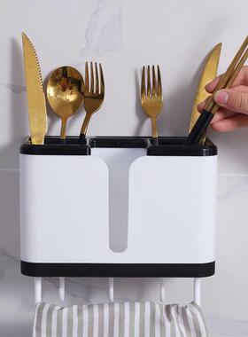 Wall-mounted Spoon Fork Chopstick Fork Storage Shelf with Ho