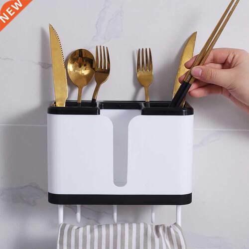 Wall-mounted Spoon Fork Chopstick Fork Storage Shelf with Ho