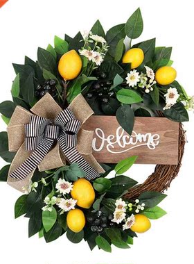 Artificial Lemon Wreath Spring Summer Wreath for Front Door