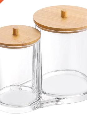 Cotton Swab Pad Rack Cotton Bud Dispenser Bathroom Jar Trans