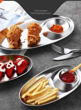 304 Stainless Steel Snack Plate Divided Grid Plate Oval Plat