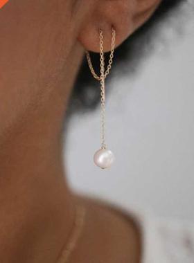 Drop Earrings Handmade Pearl Jewelry Vintage Gold Filled Two