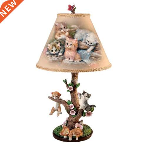 Country Cat Dog Desk Lamp USB Resin Figurine Landscape Night
