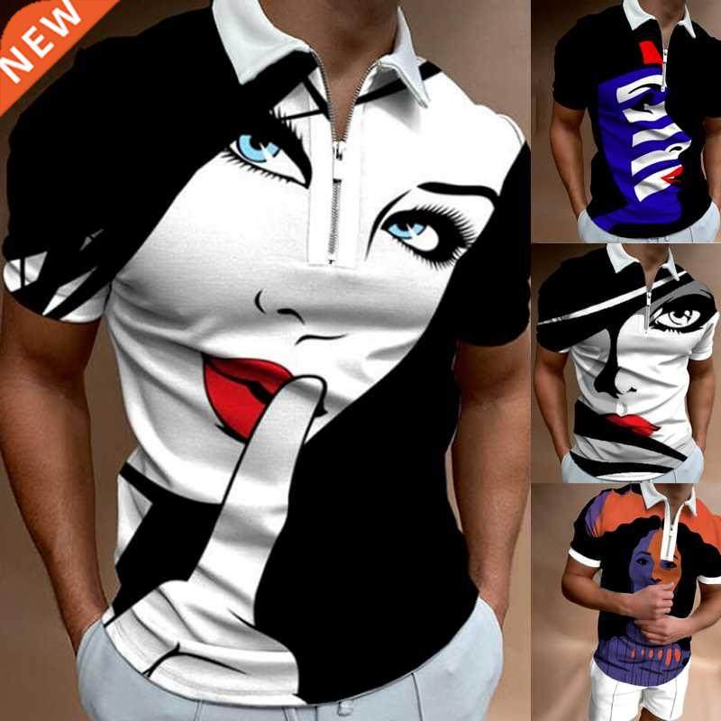Shirts for Men Face Art Print Short Sleeve Tshirts Setwear M