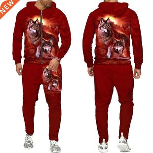 Zipper Hoodie Tracksuit Men Women 3D Print Wolf Loose Couple