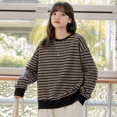 2021 Clash-colored striped fleece hoodie for women