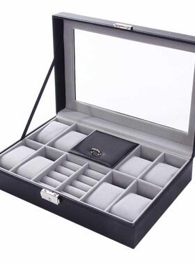 Black 0*20*8cm 2 In One 8 Grids+ Mixed Grids Leather Watch