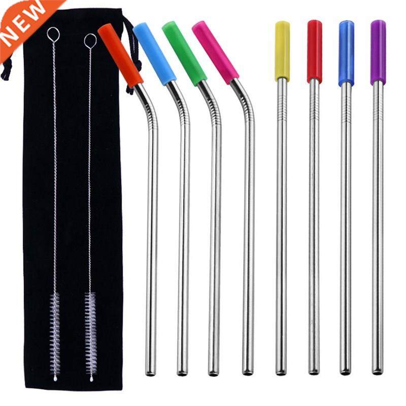 Reusable Beer Stainless Steel Straws with Silicone Tips with