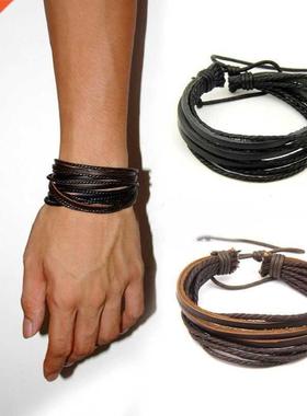 Men's Leather Bracelet Braided Rope Surfer Tribal Wrap M