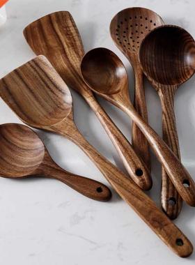 7pcs/set Teak Natural Wood Tableware Spoon Ladle Turner Rice