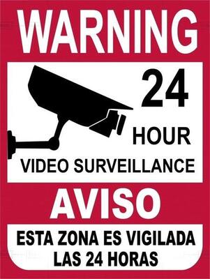 Retro tin paintings Warning Red 24 Hour Video Surveillance E