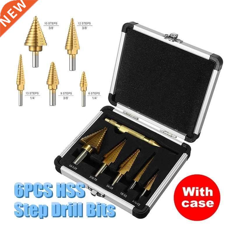 6Pcs HSS Titanium Coated Step Drill Bit With Center Punch Dr